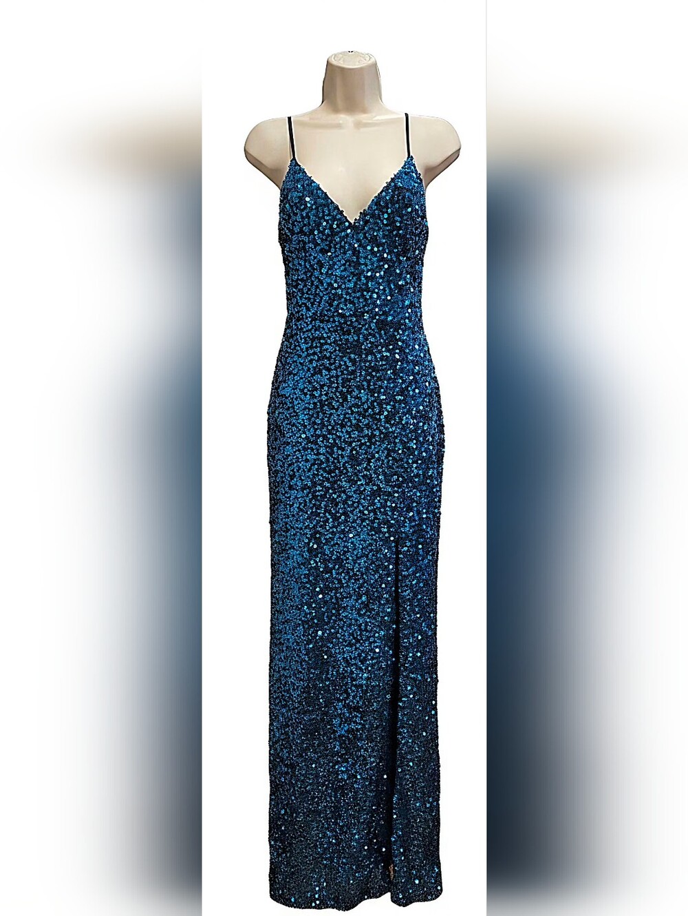 Blue Sequin V-Neck Maxi Dress